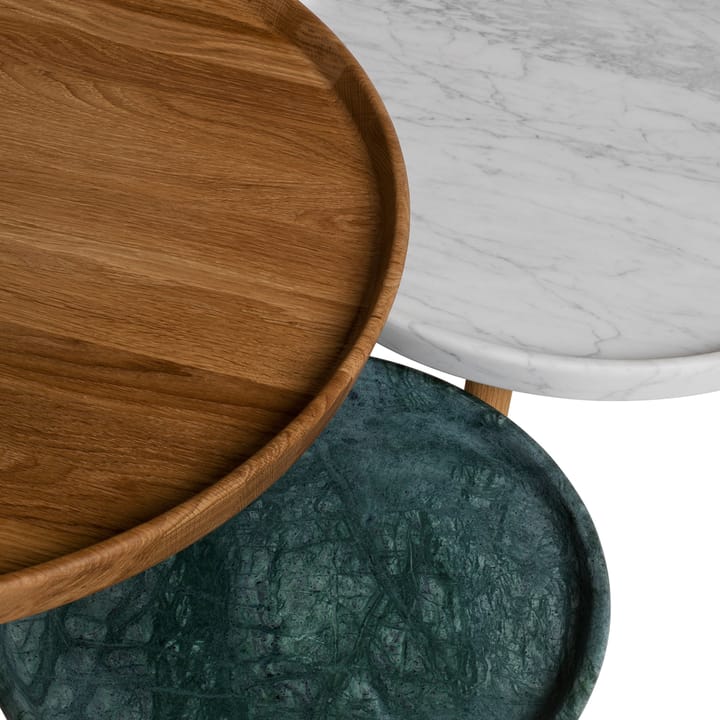 Mesa Tureen, Mármol blanco, ø52cm, patas de roble aceitadas en natural Stolab
