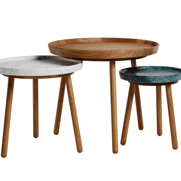 Mesa Tureen, Mármol blanco, ø52cm, patas de roble aceitadas en natural Stolab