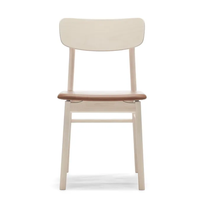 Silla Prima Vista abedul aceitado blanco - Cuero Elmosoft 43807 cognac - Stolab