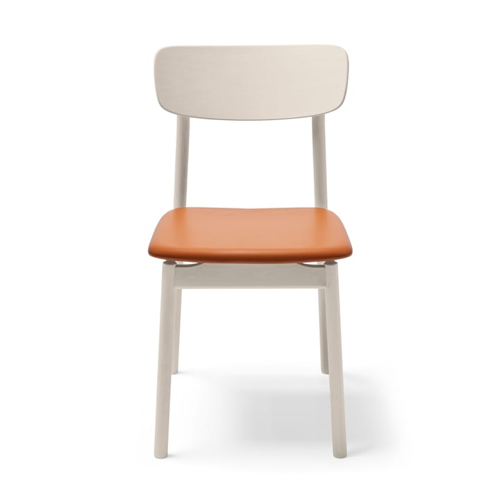 Silla Prima Vista abedul aceitado blanco - Cuero elmotique 43807 cognac - Stolab