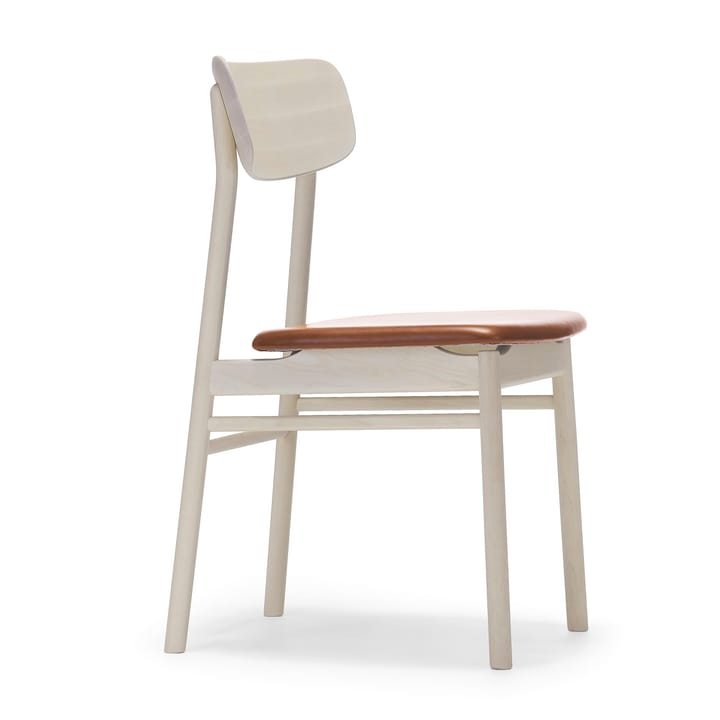 Silla Prima Vista abedul lacado mate claro, cuero elmotique 43807 cognac Stolab