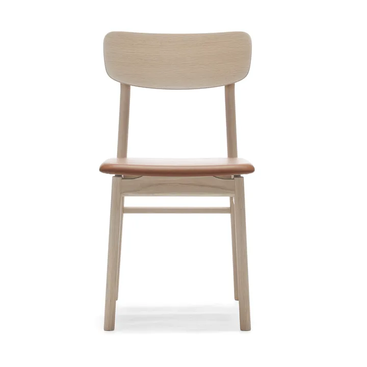 Silla Prima Vista roble aceitado blanco - Cuero Elmosoft 43807 cognac - Stolab