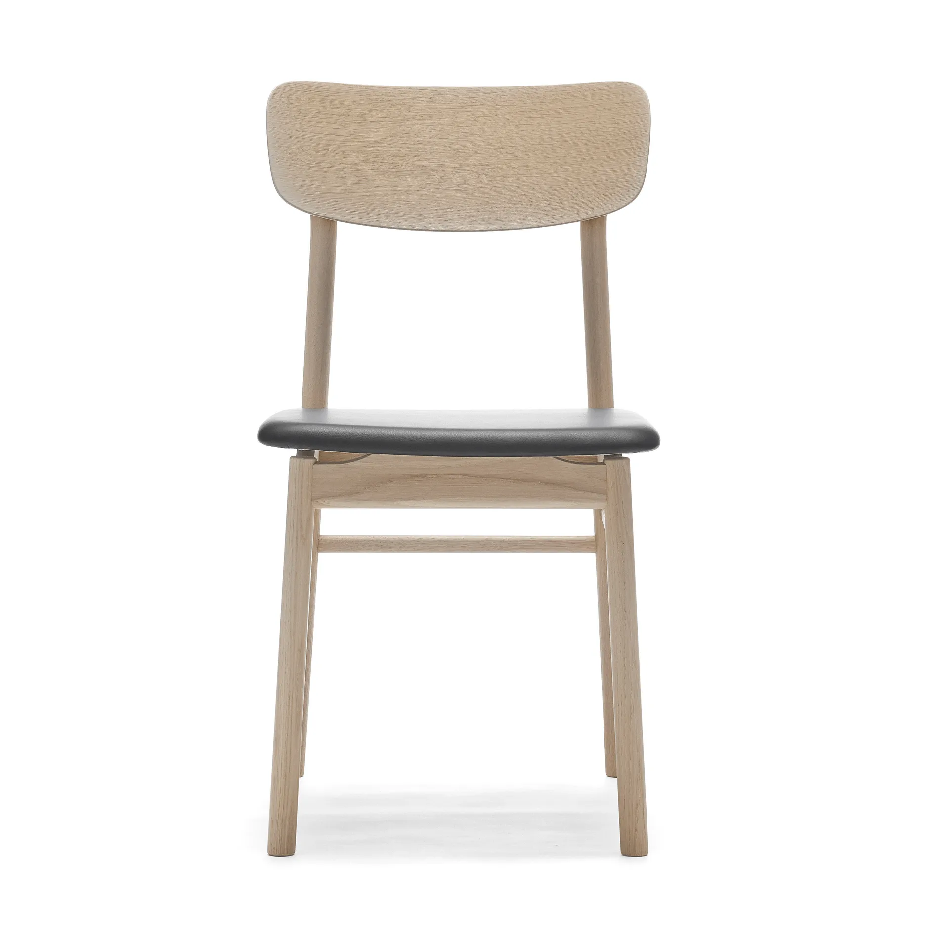 Silla Prima Vista roble barnizado mate claro, Cuero Elmosoft 99001 negro Stolab