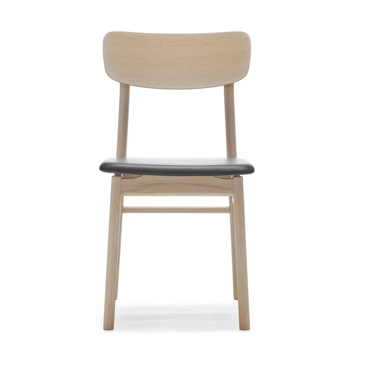 Silla Prima Vista roble barnizado mate claro - Cuero Elmosoft 99001 negro - Stolab