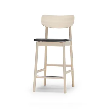 Taburete bar Prima Vista - Cuero elmo negro, estructura de abedul con lacado mate claro - Stolab