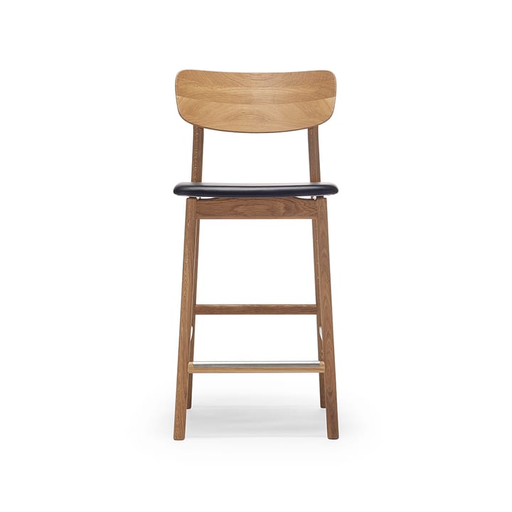 Taburete bar Prima Vista - Cuero elmo negro, estructura de roble aceitado natural - Stolab