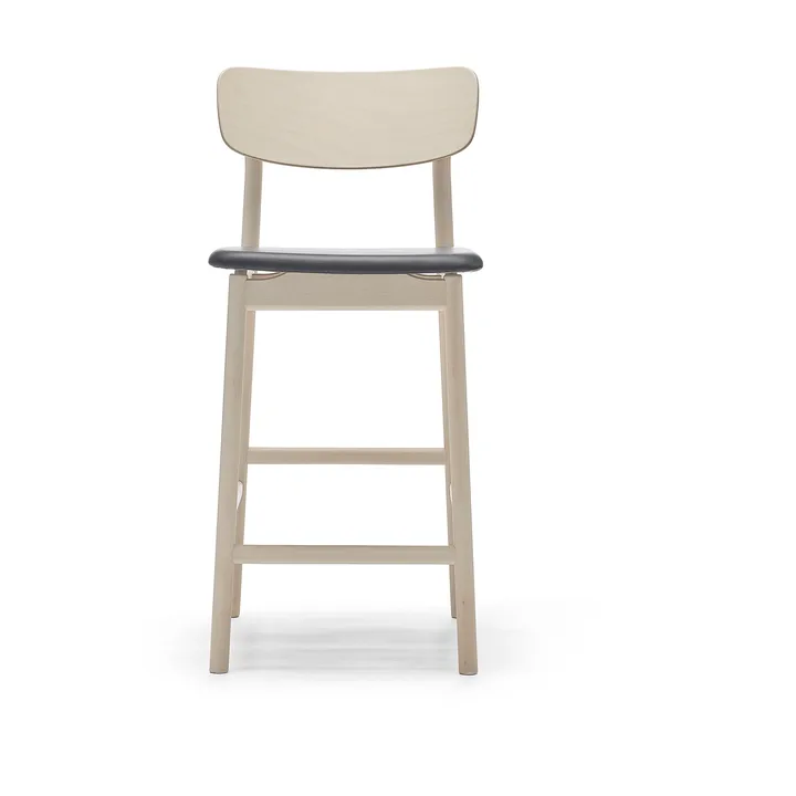 Taburete bar Prima Vista - Cuero Elmosoft negro, estructura de abedul aceitado blanco, 65 cm - Stolab