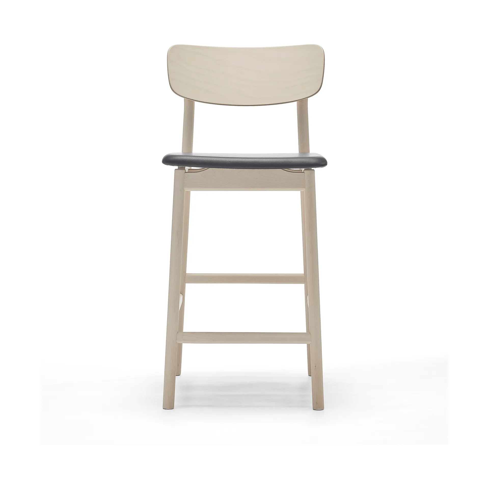 Taburete bar Prima Vista, Cuero Elmosoft negro-estructura de abedul con lacado mate claro, 65 cm Stolab