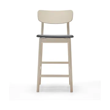 Taburete bar Prima Vista - Cuero Elmosoft negro-estructura de abedul con lacado mate claro, 65 cm - Stolab