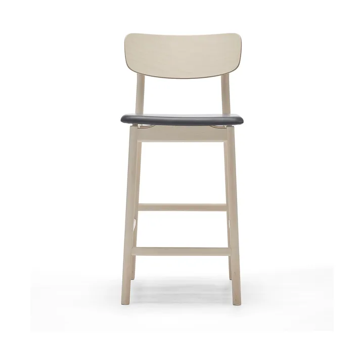 Taburete bar Prima Vista - Cuero Elmosoft negro-estructura de abedul con lacado mate claro, 65 cm - Stolab