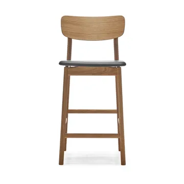 Taburete bar Prima Vista - Cuero Elmosoft negro, estructura de roble aceitado natural, 65 cm - Stolab