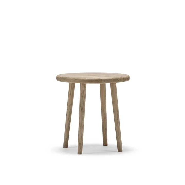 Taburete redondo Miss Button - Roble aceite blanco, bajo, Ø44x45 cm - Stolab