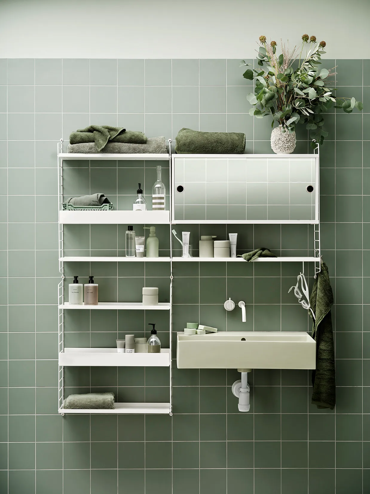 Cabinet con puertas correderas String, Blanco, puertas correderas de espejo, 78x20 cm String