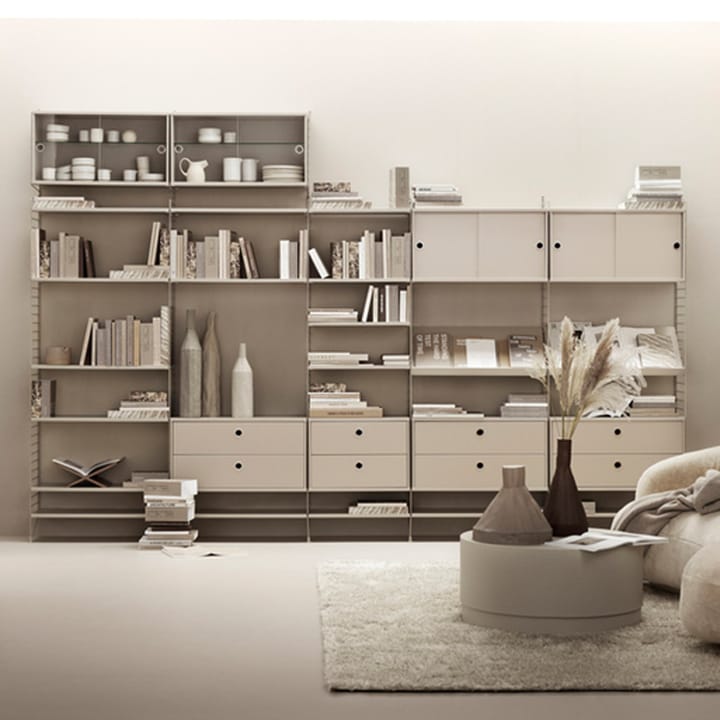 Cabinet vitrina con puertas correderas de cristal String 78 cm, Beige String