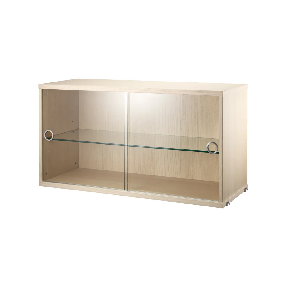 Cabinet vitrina con puertas correderas de cristal String, Fresno, 78x30 cm String