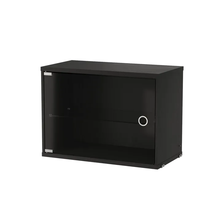 Cabinet vitrina con puertas correderas de cristal String - Fresno teñido de negro, 58x30 cm - String