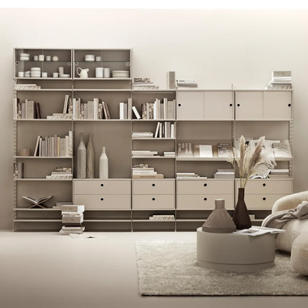 Cabinet vitrina con puertas correderas de cristal String, Fresno teñido de negro, 78x30 cm String