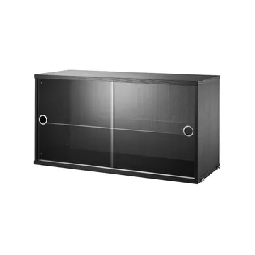 Cabinet vitrina con puertas correderas de cristal String - Fresno teñido de negro, 78x30 cm - String
