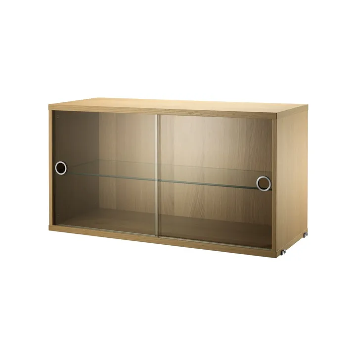 Cabinet vitrina con puertas correderas de cristal String - Roble, 78x30 cm - String