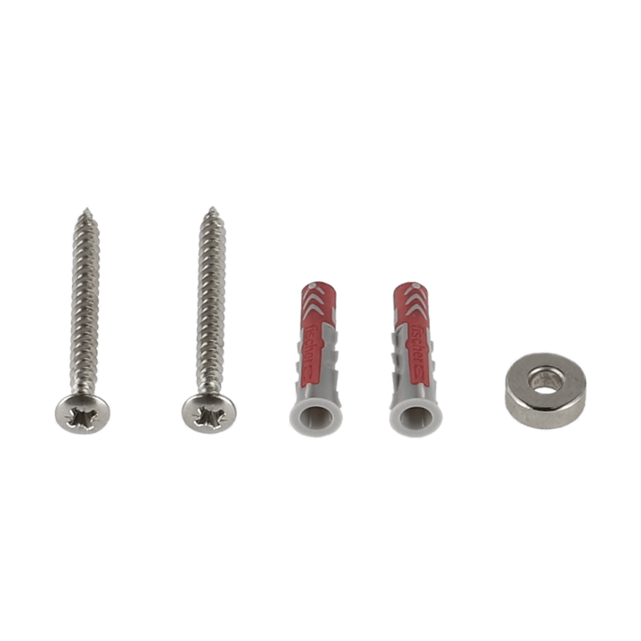 Lote de 2 tornillos, espaciador y tapón
 - Piezas de recambio para uso en espacios interiores
 - String