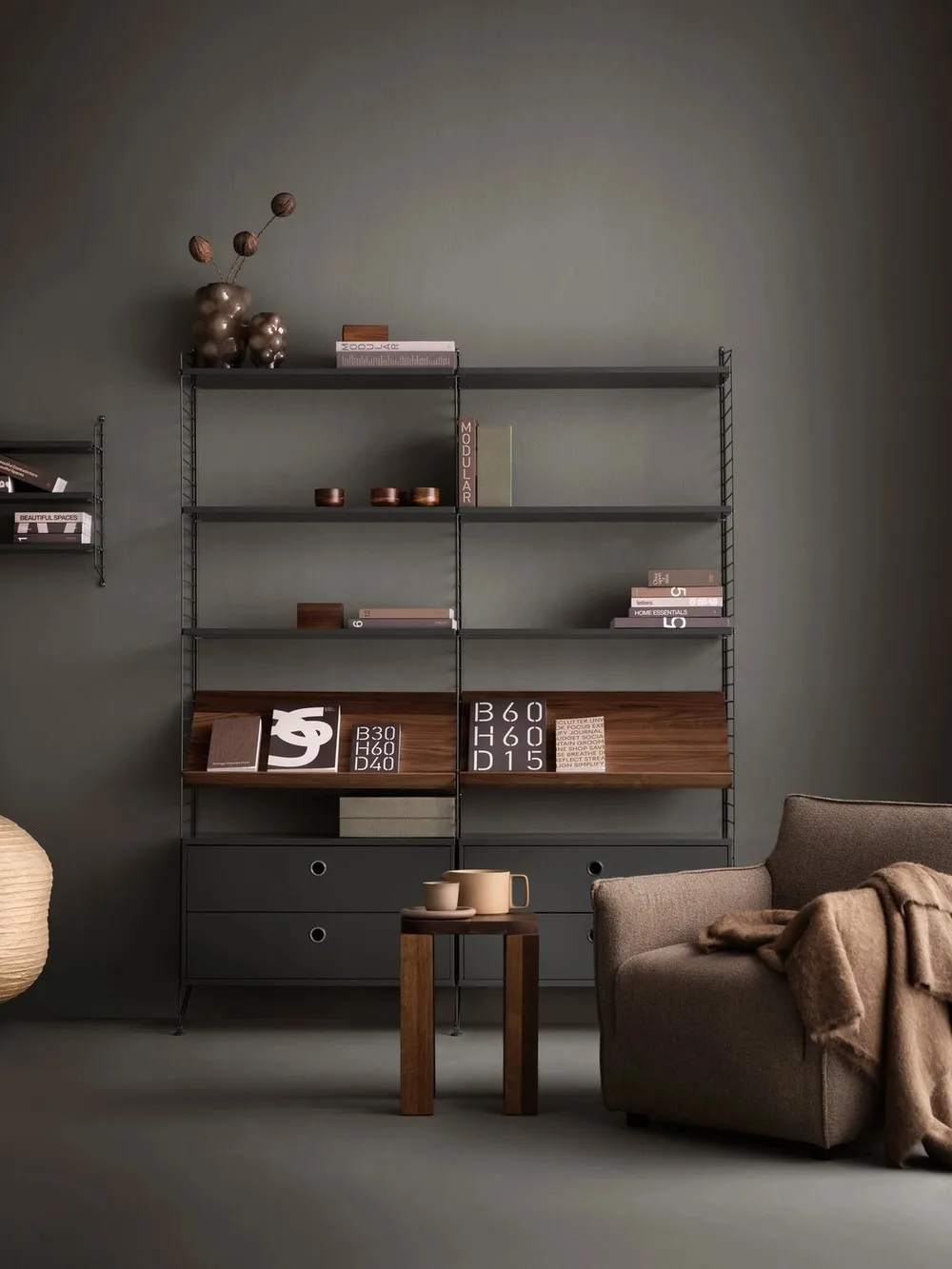 Panel de pared String, Gris oscuro, 50x30 cm, paquete de 2 String