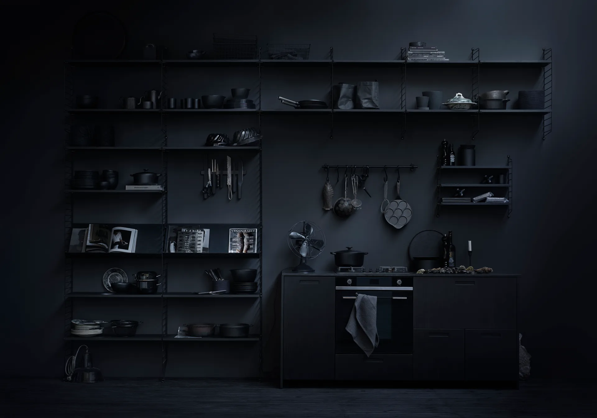 Panel de pared String, Negro, 75x30 cm, paquete de 2 String