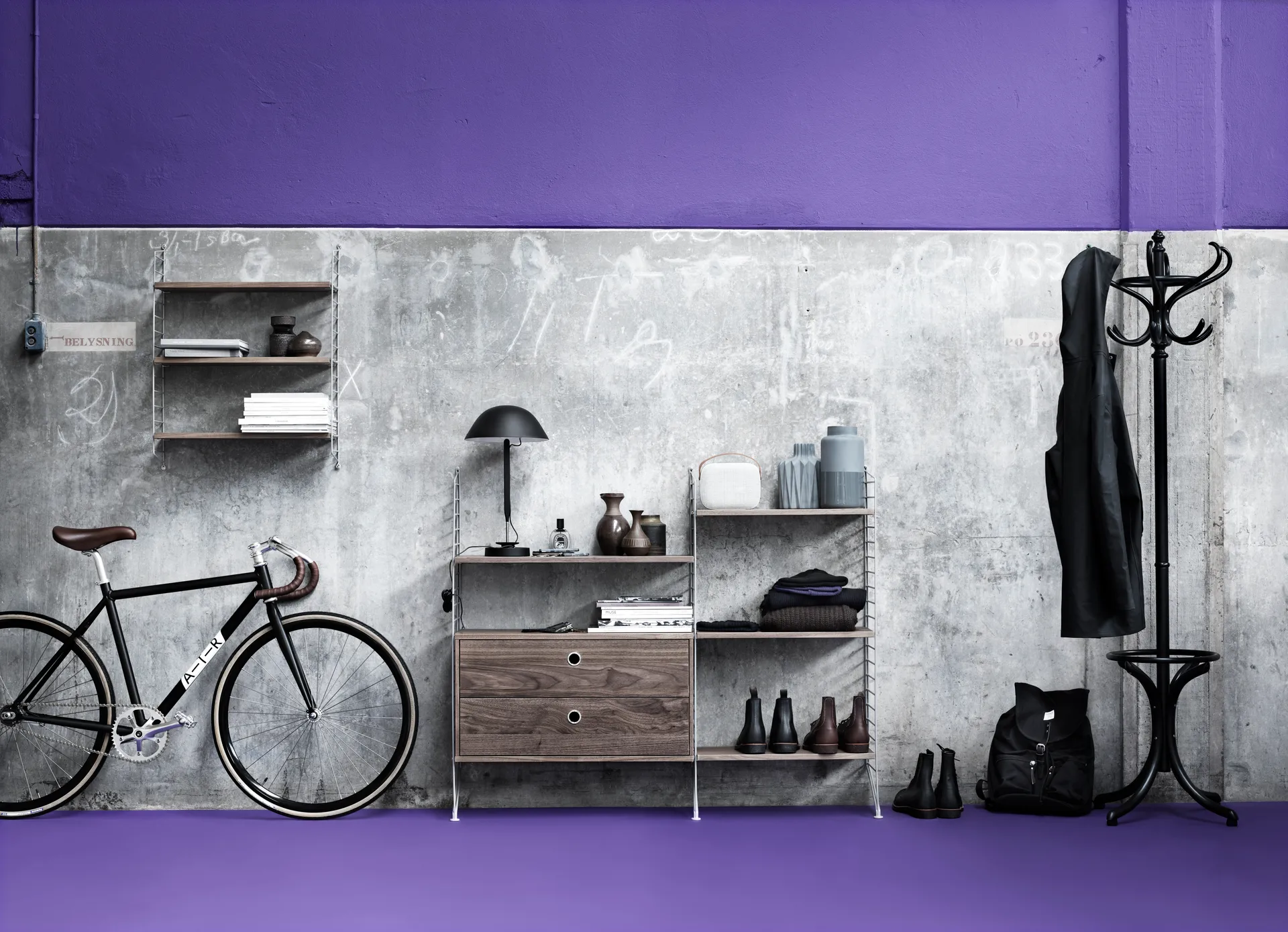 Panel de suelo String, Negro, 115x30 cm, paquete de 1 String