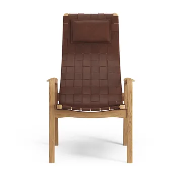 Butaca alto Primo con cojín para cuello roble aceitado - Correa de cuero rojo marrón - Swedese