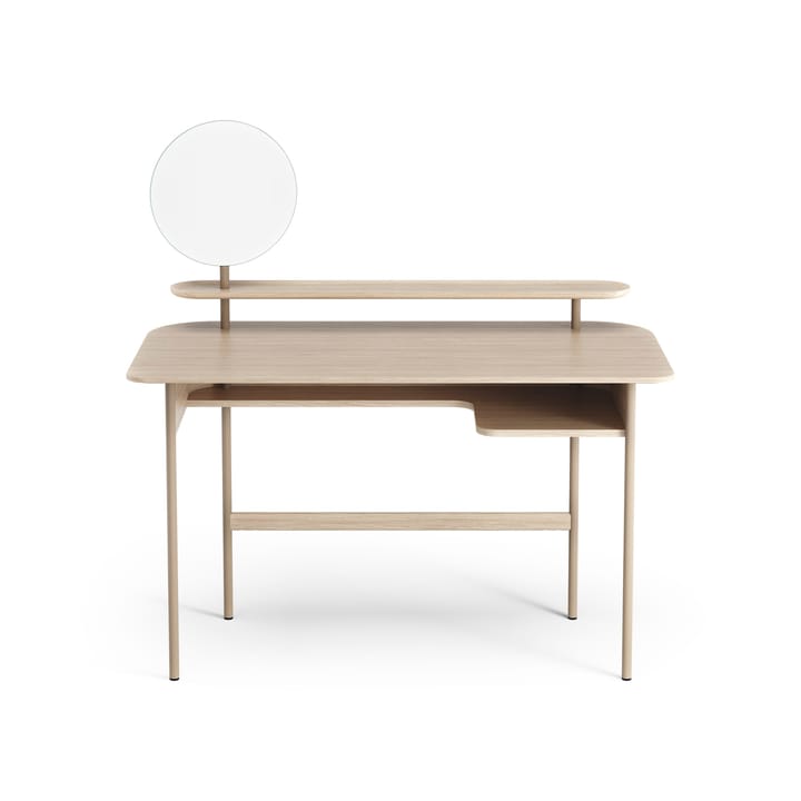 Escritorio Luna con estante y espejo, Roble pigmentado blanco Swedese