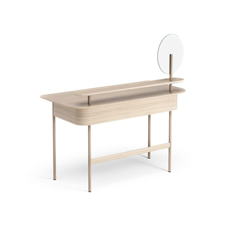 Escritorio Luna con estante y espejo, Roble pigmentado blanco Swedese