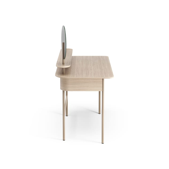 Escritorio Luna con estante y espejo, Roble pigmentado blanco Swedese