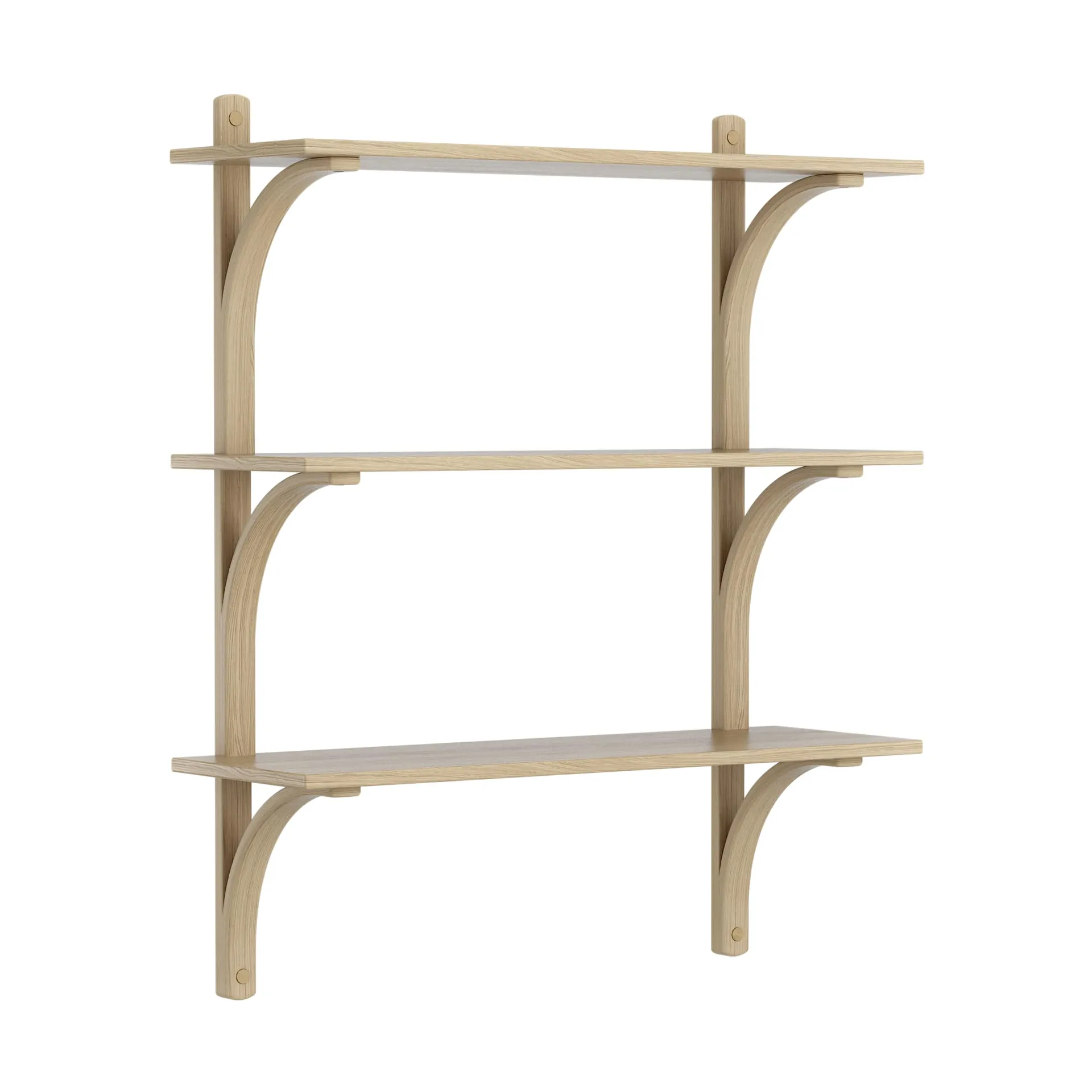 Estantería Levi de 3 baldas, Roble barnizado natural-latón, 90 cm Swedese