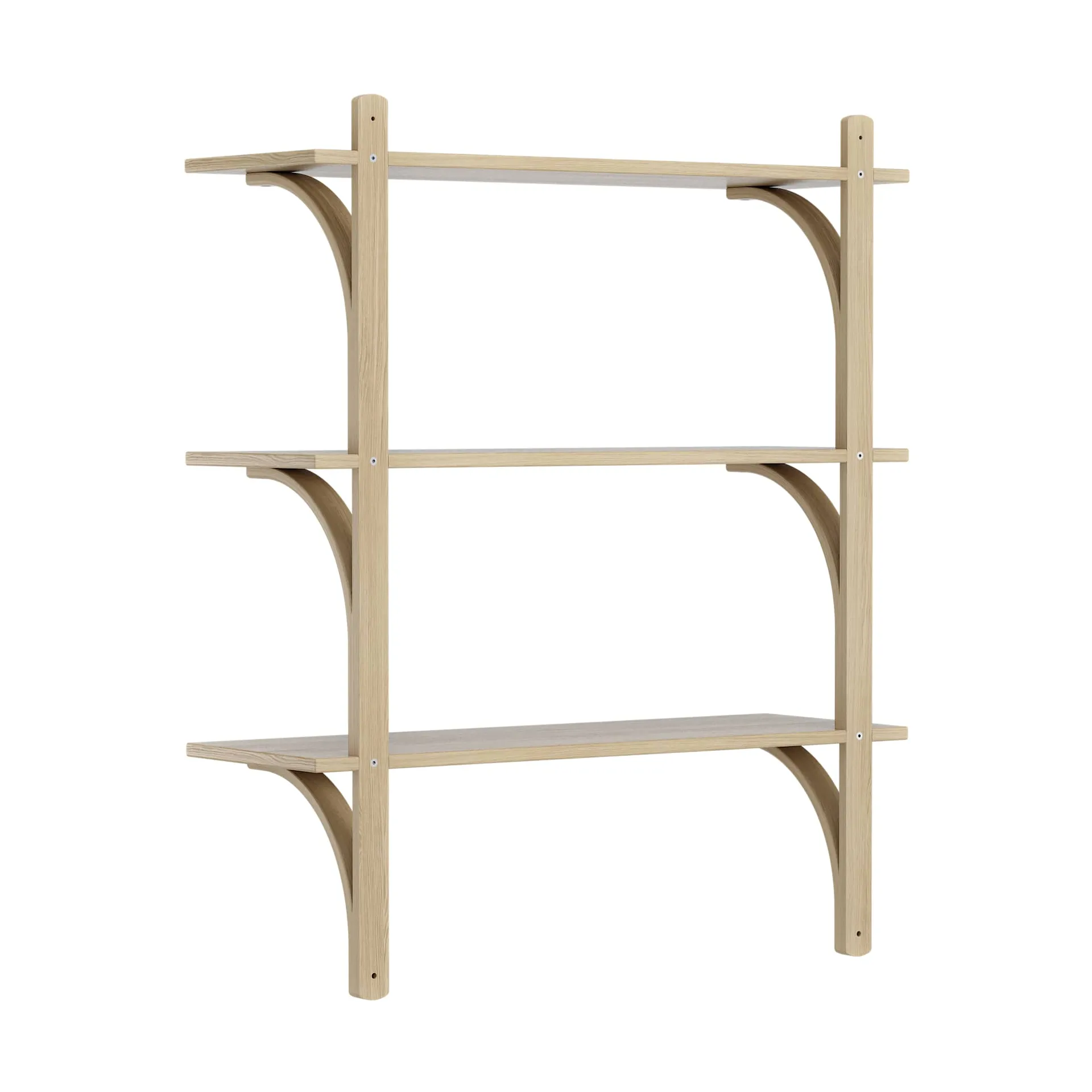 Estantería Levi de 3 baldas, Roble barnizado natural-latón, 90 cm Swedese