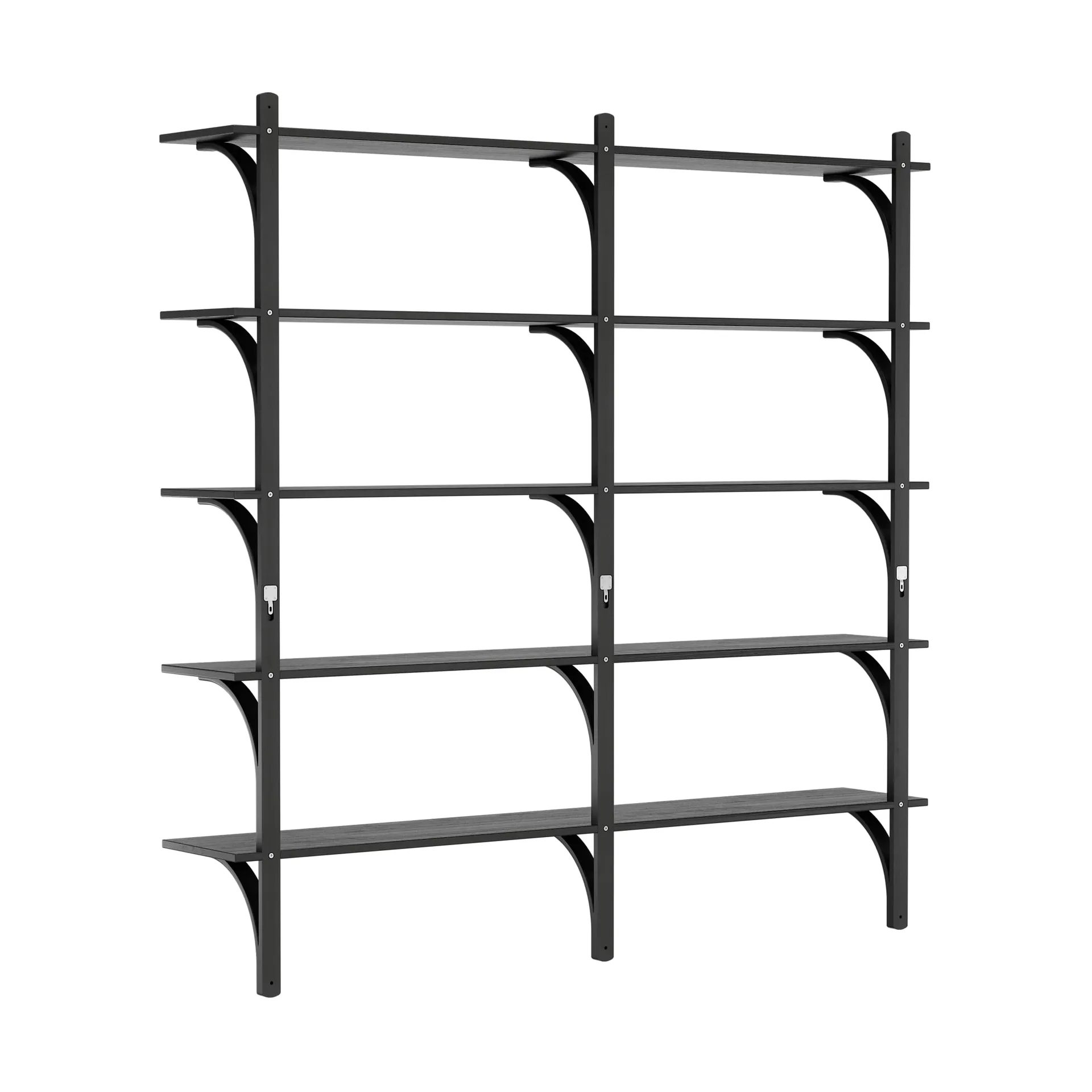 Estantería Levi de 5 baldas, Fresno teñido negro-aluminio, 180 cm Swedese