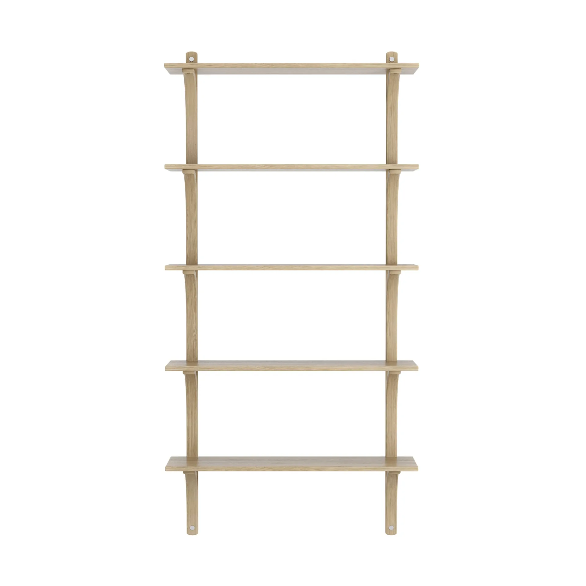 Estantería Levi de 5 baldas, Roble barnizado natural-aluminio, 90 cm Swedese