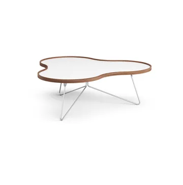 Mesa Flower 107x114 cm - Blanco, 39cm, canto de nogal, base de cromo - Swedese