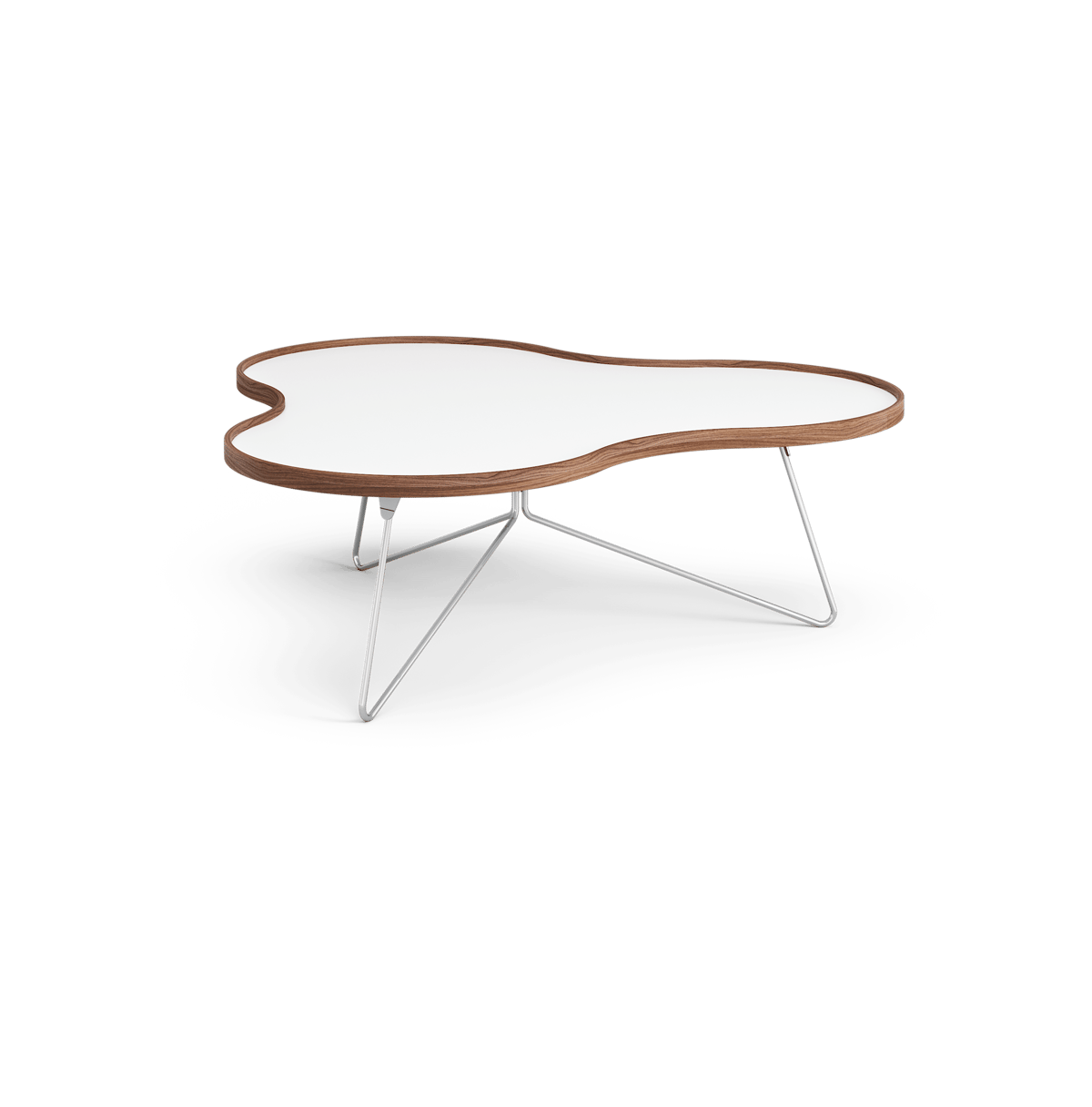 Swedese Mesa Flower 107x114 cm Blanco, 39cm, canto de nogal, base de cromo
