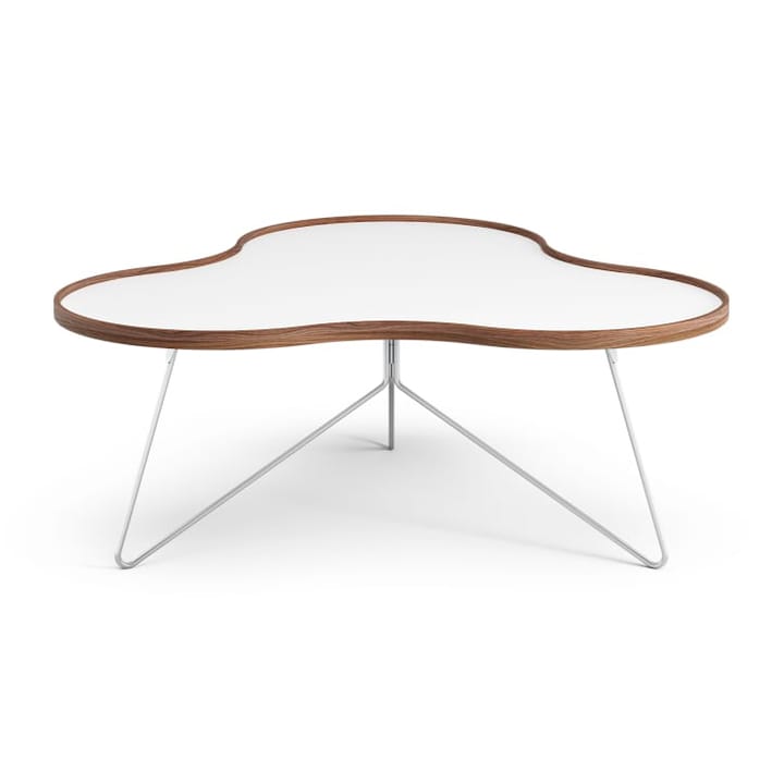 Mesa Flower 107x114 cm, H45cm-blanco-canto de nogal-cromo Swedese