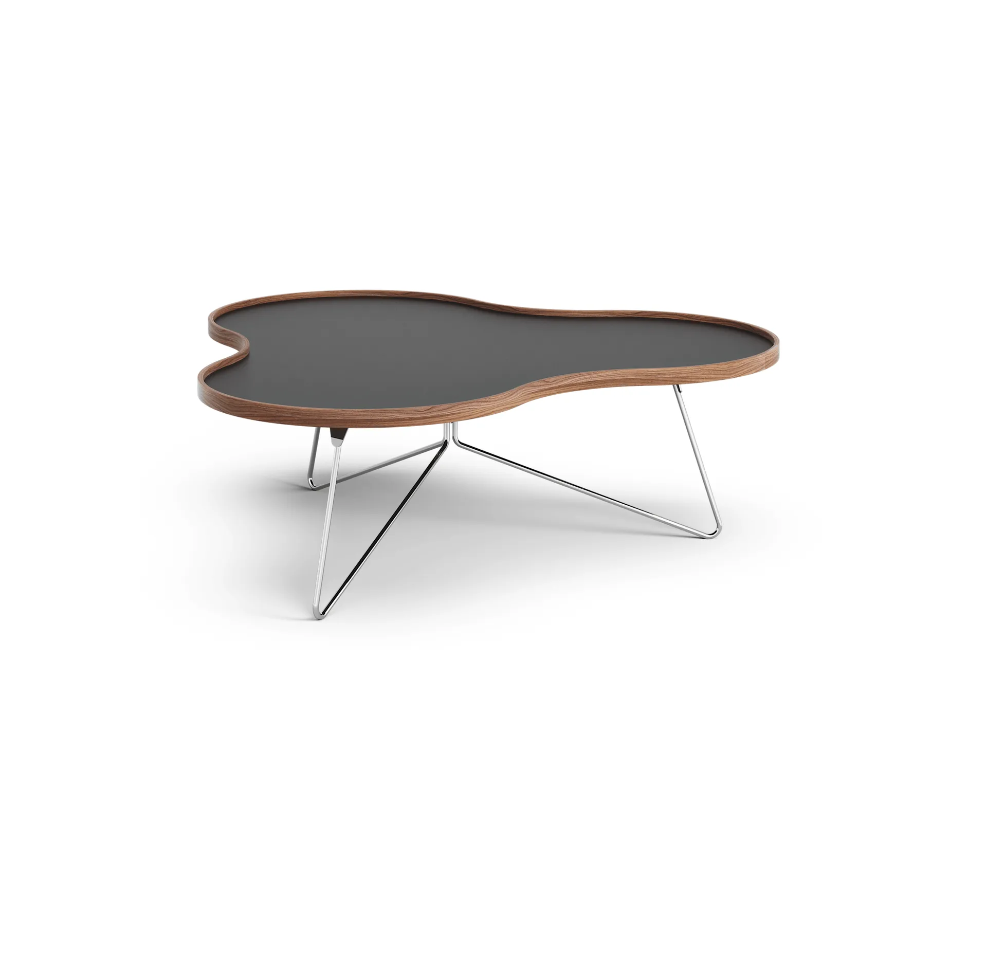 Mesa Flower 107x114 cm, Negro, 39cm, canto de nogal, base de cromo Swedese