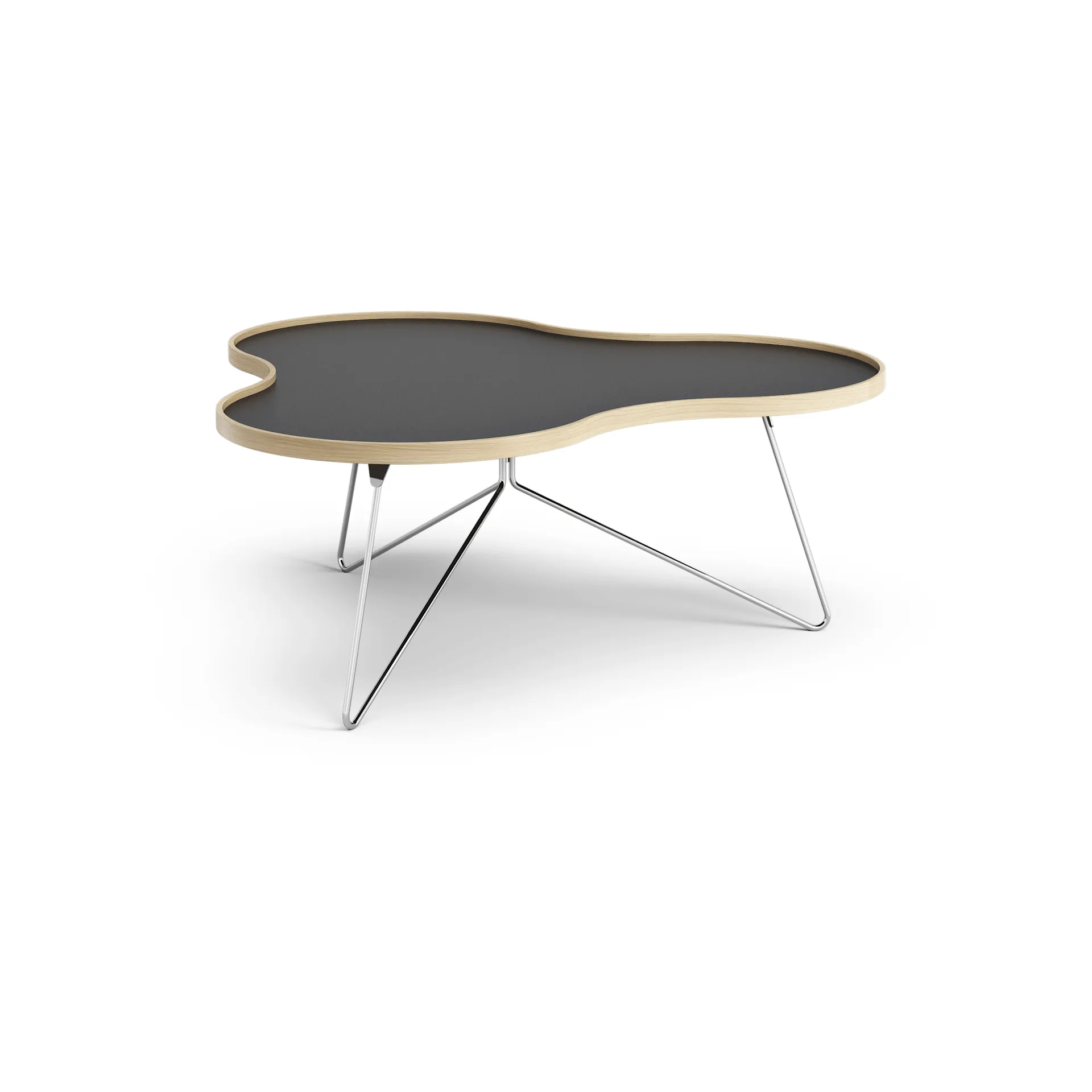 Mesa Flower 107x114 cm, Negro, 45cm, canto de roble, base de cromo Swedese