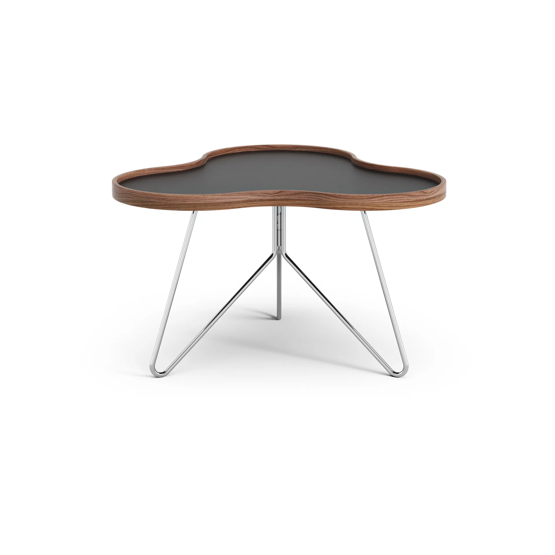 Mesa Flower 62x66 cm, Negro, 39cm, canto de nogal, base de cromo Swedese