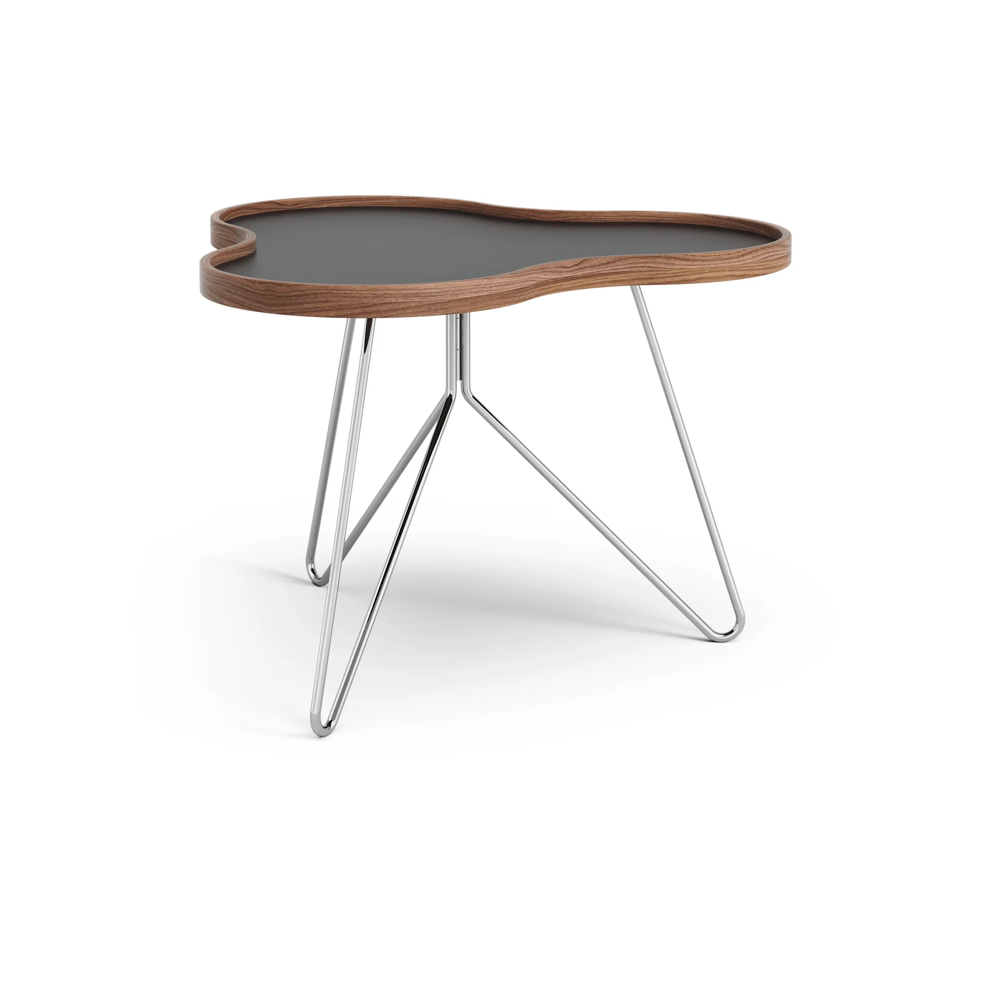 Mesa Flower 62x66 cm, Negro, 45cm, canto de nogal, base de cromo Swedese