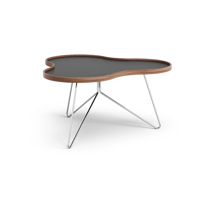 Mesa Flower 84x90 cm - Altura 45cm-negro-borde de nogal con estructura cromada - Swedese