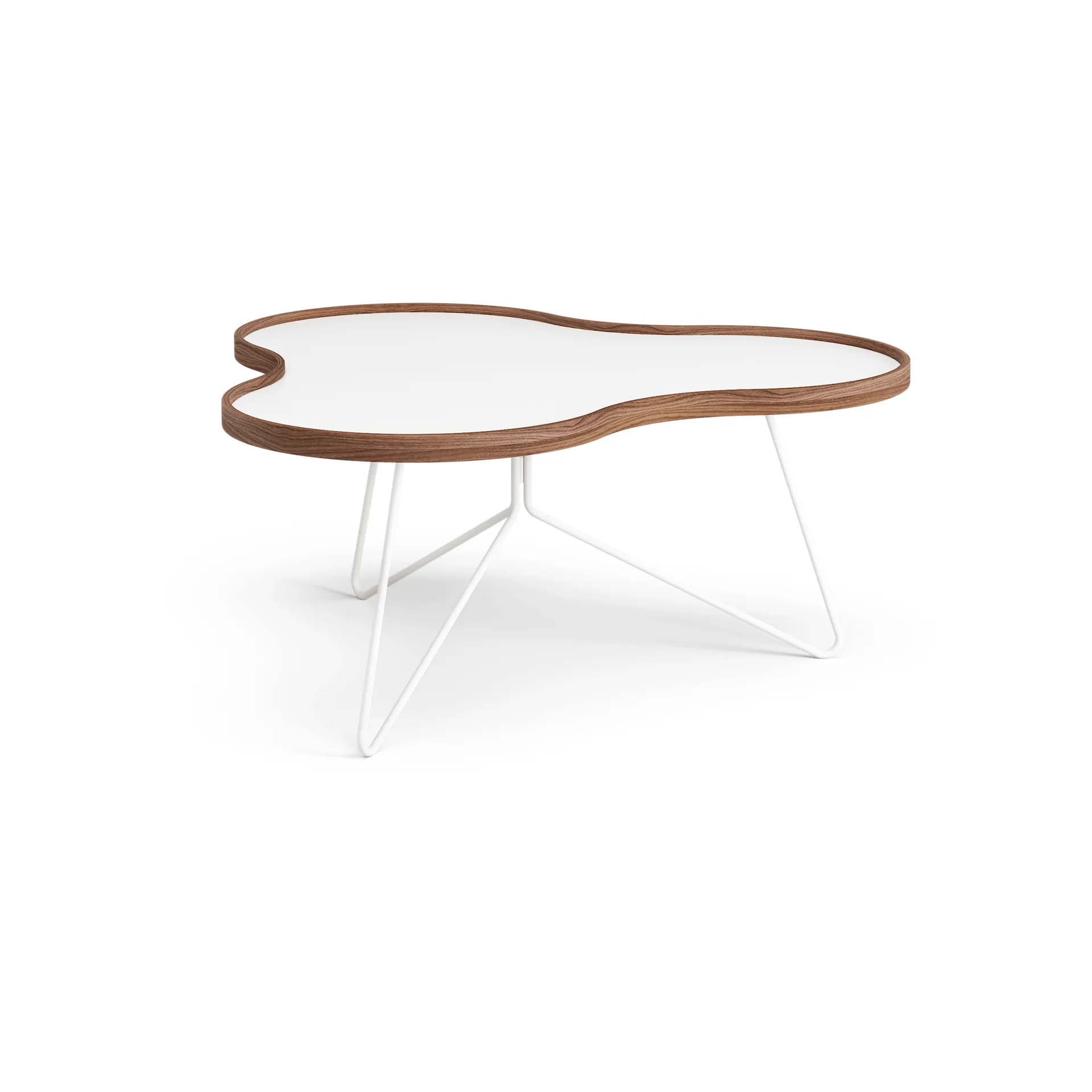 Mesa Flower 84x90 cm, Blanco, 39cm, canto de nogal, base blanca Swedese