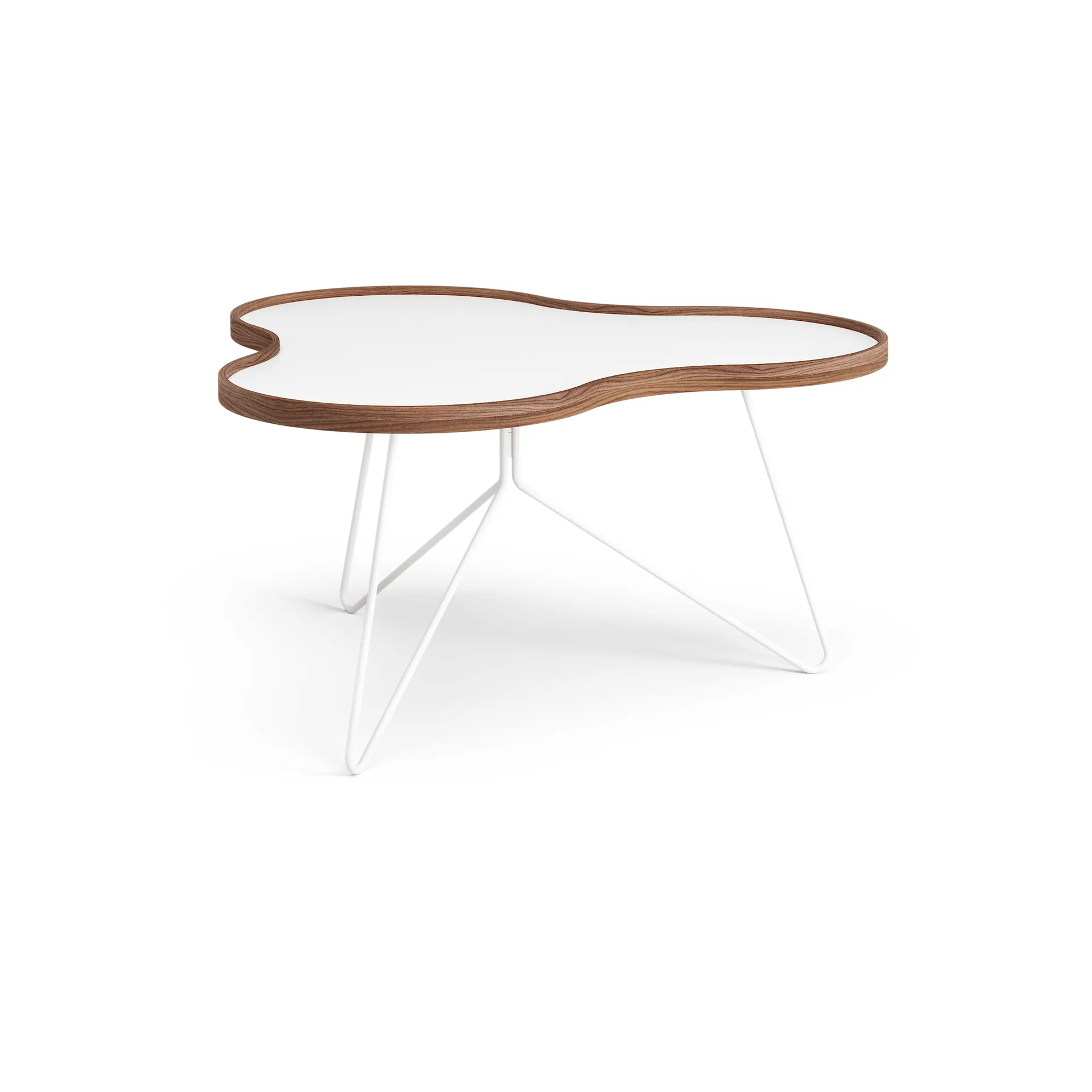 Mesa Flower 84x90 cm, Blanco, 45cm, canto de nogal, base blanca Swedese