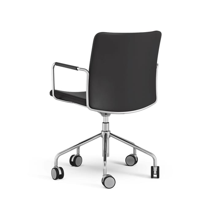 Silla de oficina elevable/bajable sin basculación Stella, Cuero elmosoft 99999 negro, base de cromo, respaldo flexible Swedese