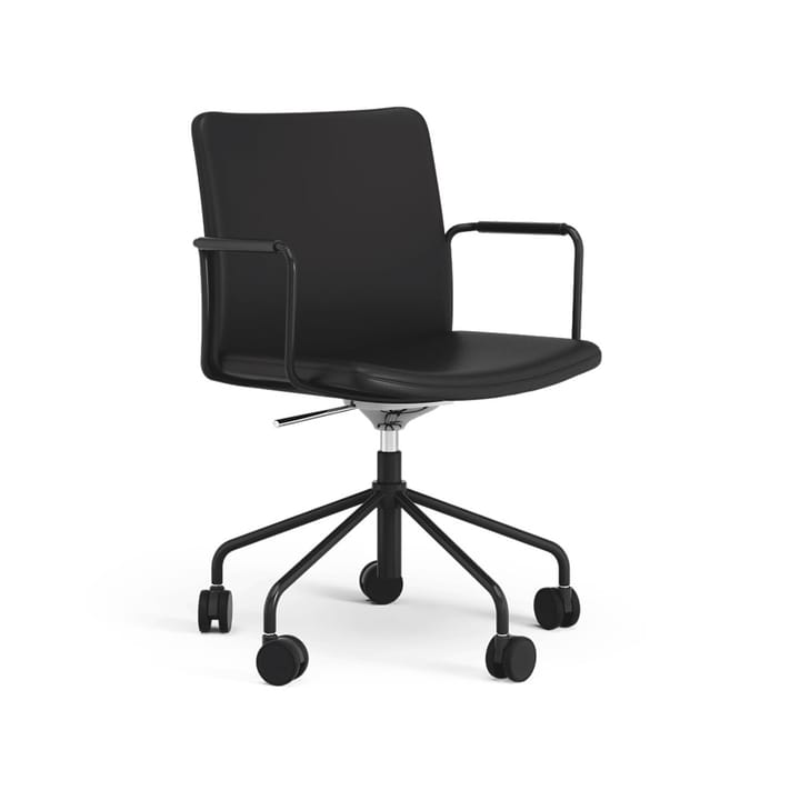Silla de oficina elevable/bajable sin basculación Stella - Cuero elmosoft 99999 negro, base negra, respaldo flexible - Swedese