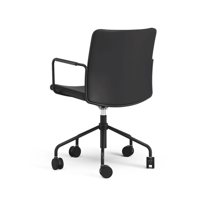 Silla de oficina elevable/bajable sin basculación Stella - Cuero elmosoft 99999 negro, base negra, respaldo flexible - Swedese