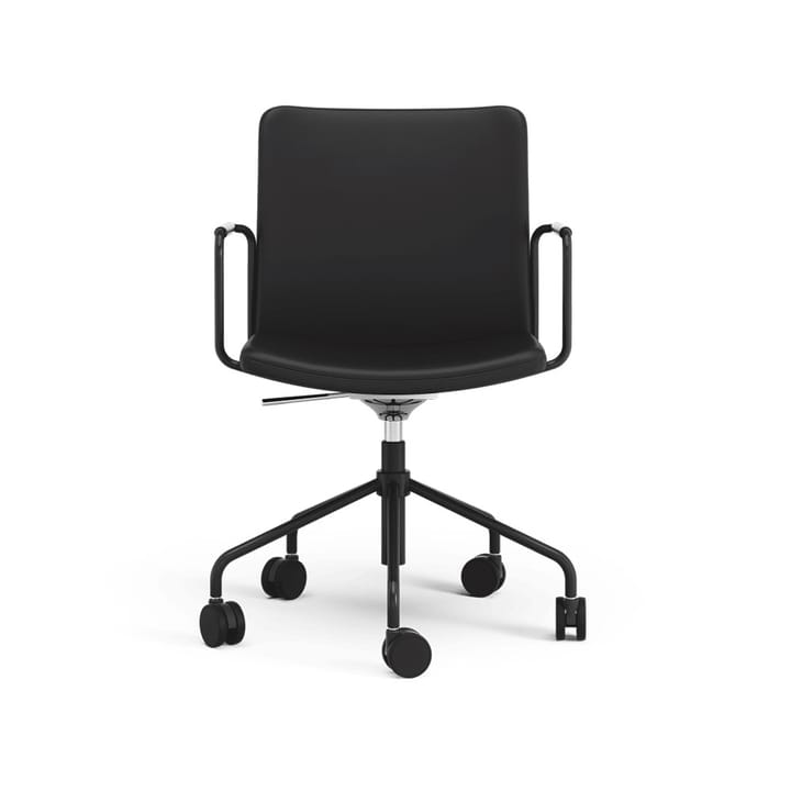 Silla de oficina elevable/bajable sin basculación Stella, Cuero elmosoft 99999 negro, base negra, respaldo flexible Swedese