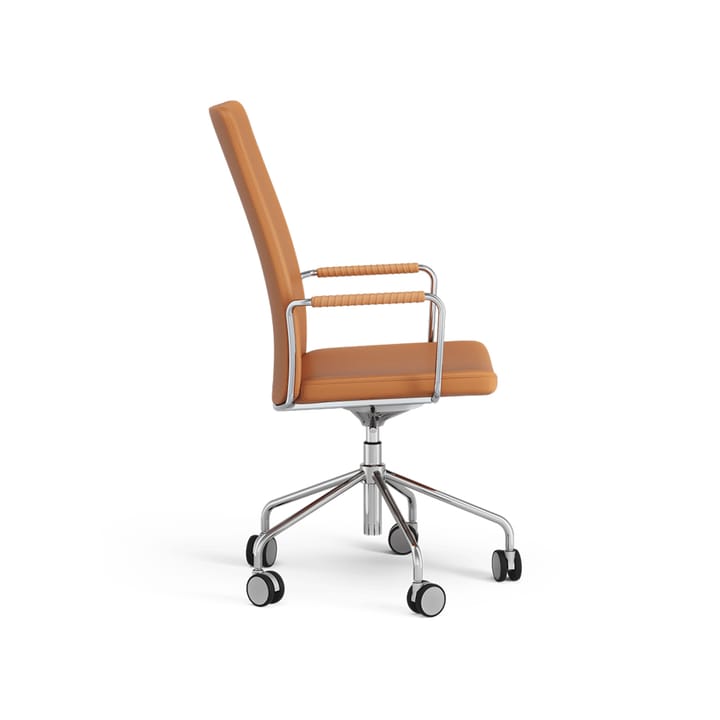 Silla de oficina Stella alta elevable/bajable sin basculación, Cuero elmosoft 54035 konjak, cromo, altura del asiento regulable Swedese
